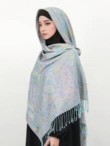 1 Khăn choàng tua rua Jacquard Boho dành cho nữ, khăn choàng dệt Paisley, khăn trùm đầu họa tiết đá Pashmina, dòng màu hồng, nhiều họa tiết thanh lịch, thích hợp làm quà tặng, thích hợp cho các buổi đi chơi hàng ngày vào mùa thu và mùa đông để mặc - Màu xanh nhạt - Xem 7