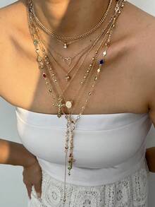 4/2 pezzi Set di collane multistrato a forma di Y, pendente elegante vintage con croce, cristalli colorati e strass luccicanti, collana minimalista con catena in metallo e perline rotonde, collana lunga a forma di Y, design vintage alla moda e grazioso, adatto per vacanze, feste, appuntamenti, regali, uso quotidiano