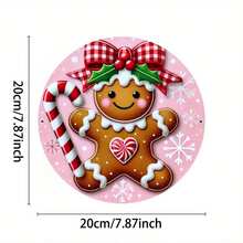 1pc Round Metal Sign Displaying A Pink And Red Gingerbread Christmas Wreath, Suitable For Home, Bar Or Cafe Decor Home Decor Christmas Decorations Room Decor