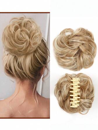 Claw Clip Messy Bun Hair Piece Wavy Curly Hair Bun Clip In Claw Chignon Ponytail Hairpieces Synthetic Tousled Updo Hair Extensions Scrunchie Hairpiece For Women, Wine Red For Christmas New Year Carnival Music Festival