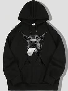 YUANXING Energetic Doberman Print Hoodie - Casual Long Sleeves, Cotton Sweatshirt, Machine Washable - Unisex, Street Hip-Hop Style