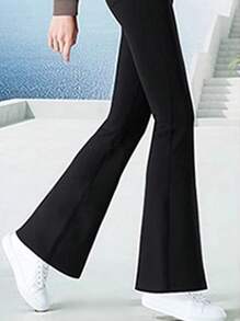 CAMEL CROWN 女士高腰喇叭裤，保暖显瘦，秋冬季休闲裤 - 幻影黑 - 查看 3