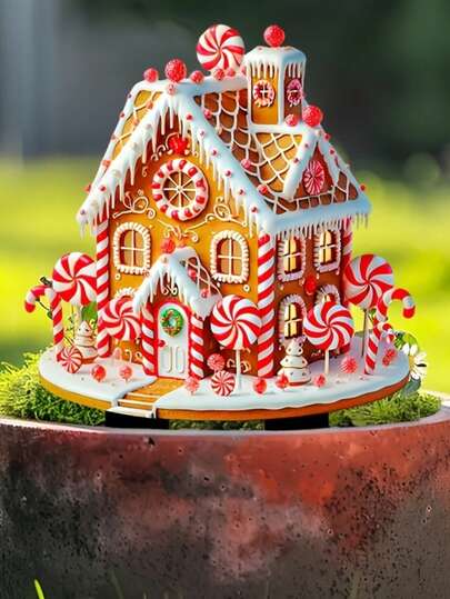 迷人的姜饼屋亚克力 2D 扁平花园桩 - 最佳圣诞庭院装饰，适用于草坪、露台和花坛，无需电源，圣诞装饰