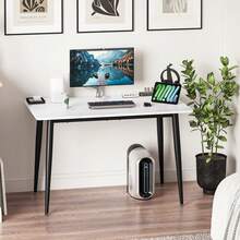 Modern Rectangular Dining Table Kitchen Table With Marble Effect Top And Metal Legs, 120x70cm Wooden 4-6 Seater Dinner Table For Home, Cafe And Restaurant - White - View 9