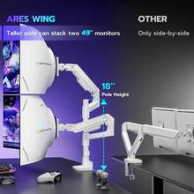 ARES WING Dual Monitor Arm Desk Mount For 17-49 Inch Ultrawide Monitors, Heavy Duty Dual Monitor Mount Holds 44 Lbs, Full Motion Gas Spring Vertical Stacked Monitor Mount, 75_100 VESA Mount, White - MàuB - Xem 3