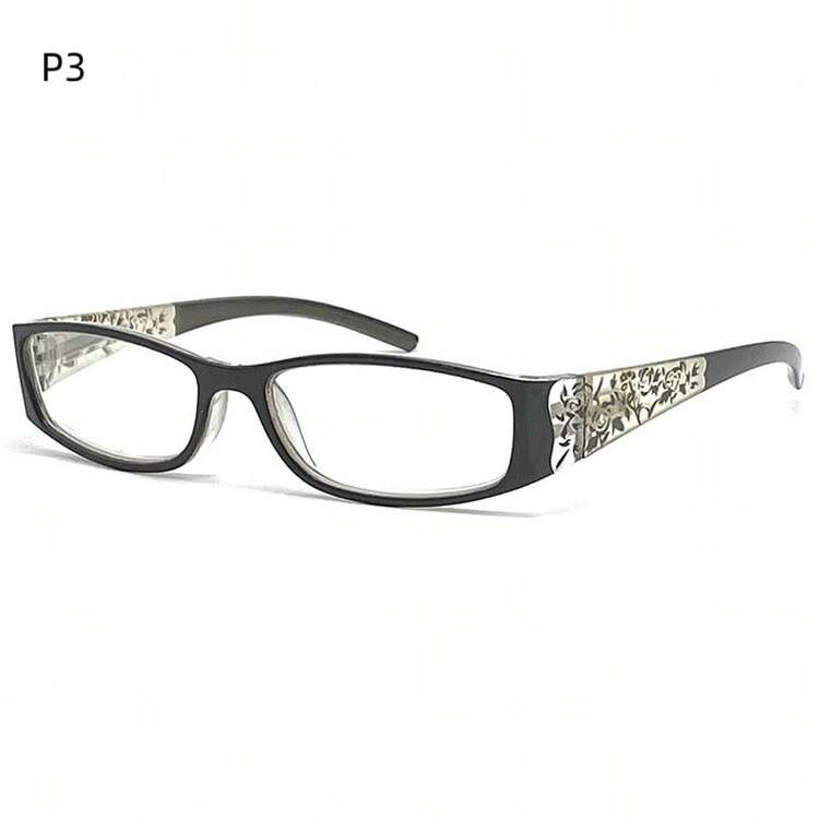1 Pair Of Rectangular Diamond Inlaid Flower Personalized And Fashionable Flat Mirrors Suitable For Campus Wear, Work, And Daily Wear - Clear - View 9