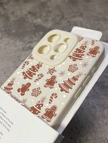 1 szt. Minimalistyczne beżowe etui ochronne na telefon z motywem choinki i piernikowego ludzika, kompatybilne z modelami 16/15/14/13/12/11