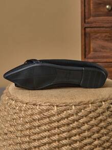 WHDXY 1 双女士尖头平底鞋，柔软皮革办公鞋，百搭乐福鞋，浅口软底仙女风格平跟一脚蹬通勤鞋 - 黑色 - 查看 7