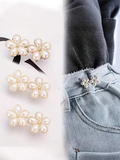 1/2/3/4件装珍珠花朵可调节腰带夹，女士复古花朵珍珠胸花腰带夹，适用于连衣裙、针织衫和外套，田园风，新娘配饰，冬日白色，米色珍珠，圣诞派对，情人节礼物，秋季日常感恩节教师节礼物