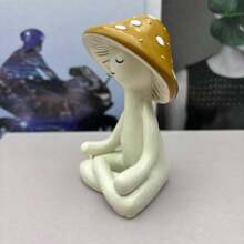 1pc Cute Meditation Sitting Yoga Mushroom Desktop Decor, Yoga Mushroom Ornament Home Living Room Decoration, Garden Resin Craft Gift