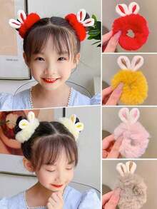 10 件可爱毛绒兔耳发绳（颜色随机） - 彩色 - 查看 2