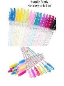 50/100支装一次性睫毛膏刷，适用于睫毛嫁接、眉毛和化妆，水晶色7色（彩色），眉刷，眼影刷，螺旋刷，赠品 - 彩色 - 查看 5