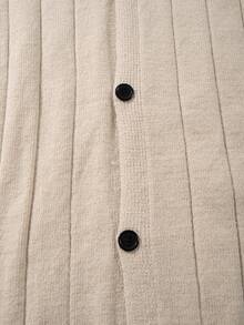 休闲宽松纯色落肩长袖圆领纽扣开衫男女通用毛衣，适合春、秋、冬季穿着。 - 棕色 - 查看 7