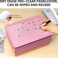 KKC Money Saving Box 10,000, Savings Box, Money Boxes With Counters For Adults And Children, Wooden Coin Bank, Cashbox, $10000 Savings Challenge Box, Reusable Cash Box With Dry Erase Marker. - 粉色 - 查看 5