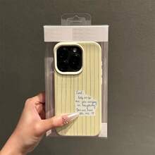 1pc TPU Material Yellow Letter Label Striped Pattern Phone Case Suitable For IPhone/ Phones - White - View 2
