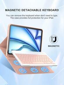 适用于 iPad A16（第 11/10 代）、第 9/8/7 代（10.2 英寸）、iPad Air（10.9/11 英寸）的键盘保护套，采用 TPU 翻盖 PMMA PU 皮革材质，包含无线蓝牙键盘（150mAh 电池）和支架，粉色 - 粉色 - 查看 3