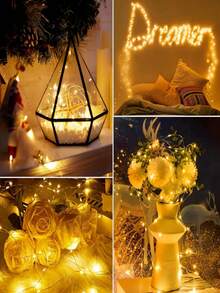 1 String Of Led Fairy Lights, Warm Color, Battery-Powered Copper Wire String Lights, Suitable For Gift, Bedroom, Christmas, Party, Wedding, Centerpiece, Halloween, Bouquet, Yard Decoration, 1m/3m/5m (Batteries Not Included) - 暖光 - 查看 7