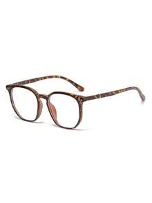 2025 Spring New Oval Frame Rivet Eyeglasses Frame, Fashion Commuter No-Makeup Face Versatile Leopard Print Cute PC (Polycarbonate) Clear Lens - Multicolor - View 2