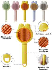 宠物梳毛刷 - 适用于猫、狗和兔子 - 密齿跳蚤梳，符合人体工学的手柄，无需用电，分叉刷头有效去除毛发并温和清洁，宠物美容用品，易于使用的宠物产品，宠物用品，适合猫主人 - 彩色 - 查看 10