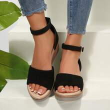 Womens Open Toe Ankle Strap Wedge Sandals Heels Dressy Summer Platform Comfortable - màu đen - Xem 7