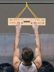 1 szt. wisząca drewniana deska wspinaczkowa – trenażer siłowy do podciągania i do ćwiczeń palców w pomieszczeniach z teksturowaną powierzchnią, wykończenie w kolorze jasnobrązowego naturalnego drewna, do domowej siłowni, plan treningowy, trwała i przenośna konstrukcja, akcesoria do siłowni, przenośny trenażer siłowy, trwała konstrukcja z drewna