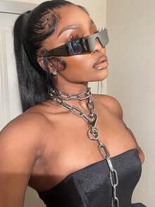 2pcs Frameless Funny Party Unisex Personalized Glasses With Metal Decoration, Fashionable - Black Gray*2 - View 3