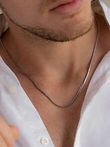 1 件百搭素链简约项链锁骨链不锈钢不褪色男士日常装饰 - 鏈條 - 查看 2