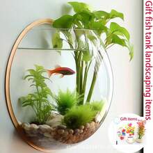Acvariu de perete cu diametrul de 26 cm/Acvariu decorativ/Vază decorativă de perete suspendată/Sticlă hidroponică decorativă de perete suspendată/Acvariu pentru curte exterioară/Cameră de zi/Dormitor/Decor de birou, Poate fi agățat oriunde, De asemenea, se poate decora cu flori conservate și plante hidroponice, DIY, Amenajare peisagistică pentru acvariu, Vine cu plasă de pescuit