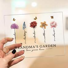 Grandma's Garden Love Grows Here Beautiful Birth Month Flower Gift For Grandma Mom Personalized Horizontal Rectangle Acrylic Plaque