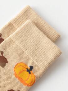 1 Pair/3 Pairs Men's Comfortable Casual Halloween Pumpkin Pattern Mid-Calf Socks, Fall - Multicolor - View 6