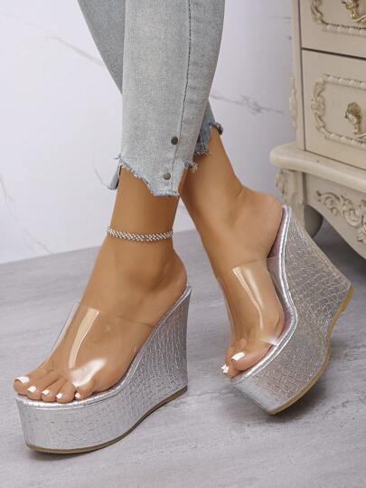 1 Paio di Sandali da Donna con Plateau, Suola Spessa, Slip-On Trasparenti, Punta Aperta, Bordo Morbido, Super Tacco Alto, Sexy, Adatti per Spiaggia e Discoteca