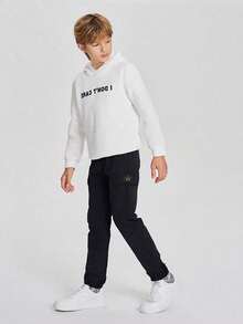 3 Pieces/Set Tween Boy Casual Sports Drawstring Pants With Fake Pockets, Versatile For Spring, Summer, Autumn And Winter - Black - View 5