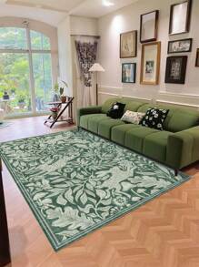 1 Piece Rectangle Faux Cashmere Carpet With Flower Bunny Print. Green Area Rugs For Living Room, Soft Carpet For Bedroom, Home Decoration, Soft And Fluffy Rug For Bed Room, Delicate To The Touch, Non-Slip Washable And Foldable Area Rug. It Can Be Used In Living Room, Bedroom, Doormat, Home Decoration, Suitable For Different Seasons Of Spring, Summer, Autumn And Winter.