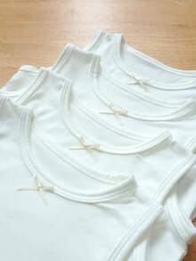 4pcs Girls Cute White Bow Camisole, Suitable For Girls To Wear As Undershirt Or Outerwear, All Seasons - White - View 6