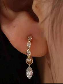 2 Pieces Of Marquise-Shaped Diamond-Studded Light Luxury Fashion Copper Multi-Color Women's Earrings, Suitable For Dating, Banquets, Parties, Daily Clothing Accessories, Back To School Season, Christmas Jewelry Gifts - B11575 - 查看 5