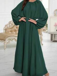 1 件纯色 Nida 面料 Abaya，无头巾，宽松舒适，适合所有人胸围，适合女性日常穿着 - 多色 - 查看 24