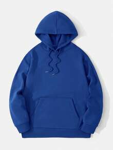 GRDR Men's Casual Street Hooded Sweatshirt, Solid Color With Thermal Lining, Loose Fit, Autumn/Winter - Royal Blue - View 9