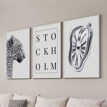 1/3pcs Unframed Black White Stockholm Cheetah Melting Clock Preppy Stylish Poster Leopard Y2K Wall Art Canvas Print Minimalist Fashion Girly Room Chic Aesthetic Decor Funky Painting For Apartment,Living Room,Bedroom,Modern Home Decoration