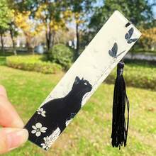 10 件优雅黑猫书签 - 带羽毛纹理图案，高品质抗紫外线亚克力材质，适用于书籍、笔记本、演示文稿 - 送给猫爱好者、教师、学生的完美礼物 - 办公室、图书馆、家庭、月相手工风格 - 彩色 - 查看 10