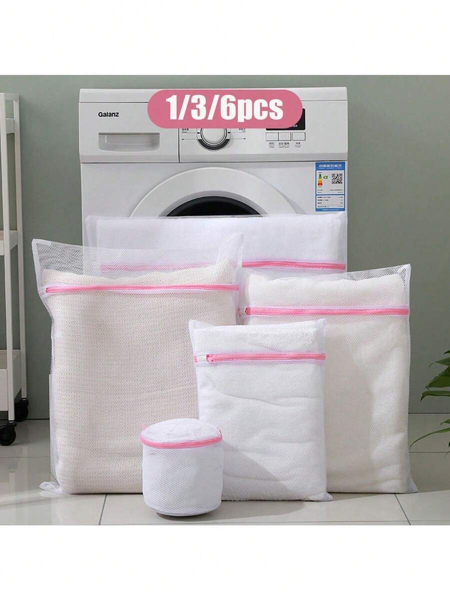 1/3/6pcs Nylon Mesh Laundry Bags For Delicate Clothing Protection, Garment Care Washing Net Bags, Fine Knit Fabric Wash Bags For Machine Washable Clothes, Minimalist Home Organization Storage Bags, Protective Net Mesh Bags For Spring Summer Delicate Garments, Clothing Protection Bags For Gentle Wash Care - Multicolor - View 1