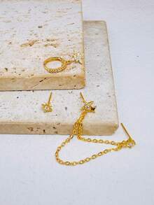 Bộ 3 khuyên tai hình ngôi sao nhỏ đính đá Zirconia, mạ vàng 14K, không gây dị ứng, khuyên tai đinh tán hình ngôi sao mỏng nhẹ, thích hợp đeo hàng ngày, phù hợp với nhiều lỗ xỏ khuyên, unisex. - 3 chiếc-Vàng-6# - Xem 3