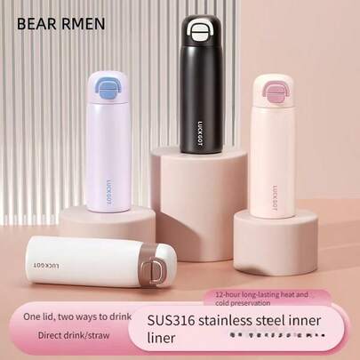 316 Stainless Steel Vacuum Bottle, 500 Ml/17 Oz Large Capacity, High Value And Simple Design, Large Capacity Dual Drink Design, Portable Straw Bounce Cup, Outdoor Daily Use, Hot Water Cup, Double-Layer Insulation, Ultra-Portable, Multi-Functional Design, Perfect For Travel, Home, Office, School, And Unique Birthday Gifts, Christmas Gifts, Halloween Gifts, Valentine's Day Gifts, Thanksgiving Gifts, New Year Gifts.