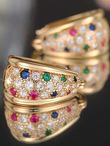 Summer 14K Gold Plated Star Shine Hoop Earrings For Women Cubic Zirconia Celestial Chunky Hoops Earrings Gold Earrings For Women Fashion Accessories Graduation Gift Fall Earring Christmas Earring