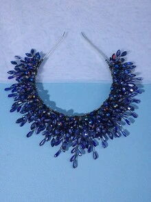 1件水晶紫色发箍公主生日皇冠，深色正式礼服哥特式头饰，新娘水钻婚礼发饰，节日派对珠宝情人节配饰 - 寶藍色 - 查看 4