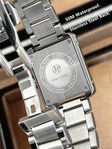 Pablo Raez A Single-Piece Classic Women's Watch Set, Featuring High-Quality Stainless Steel Silver, An Original Charming And Luxurious Dress Watch, An Elegant New Vintage Women's Watch, A Beautifully Designed Rectangular Quartz Watch, A Stylish White Dial, A High-Quality Popular Square Women's Wristwatch, 50-Meter Water Resistance, - Silver - View 12