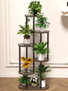 1pcs Multi-Layer Flower Stand, Plant Stand Succulent Flower Pot Rack, Suitable For Living Room Balcony, Space-Saving Indoor Plant Rack And Storage Rack - 黑色 - 查看 2