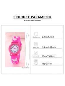 1pc Cartoon Children's Resin Quartz Watch, Butterfly Pattern, Wholesale For Elementary Students - Pink - View 3