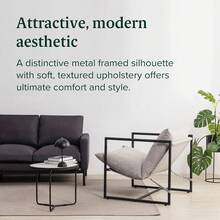 CHIQUERID Modern Accent Chair With Armrests, Cozy Living Room Chair With Square Metal Frame & Soft Cushioned Seat, 27.6" X 27.6" X 32.3", Easy Assembly,Light Grey - 淺灰色 - 查看 2