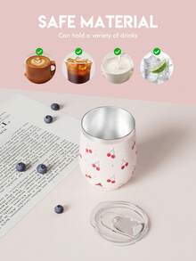 1 chiếc cốc hình trứng cách nhiệt chân không hai lớp bằng thép không gỉ dung tích 340ml/12oz, thích hợp sử dụng tại nhà, văn phòng, du lịch ngoài trời, thể thao, hoặc làm quà tặng. - Anh đào trắng - Xem 6