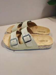 Fashion Double Strap Double Buckle Casual Non-Slip Mule Slippers, Soft Bottom Comfortable Slip-On Ladies Sandals, Suitable For Christmas, Halloween, Home, Dates, Shopping, Commuting, Parties, Beach Vacation